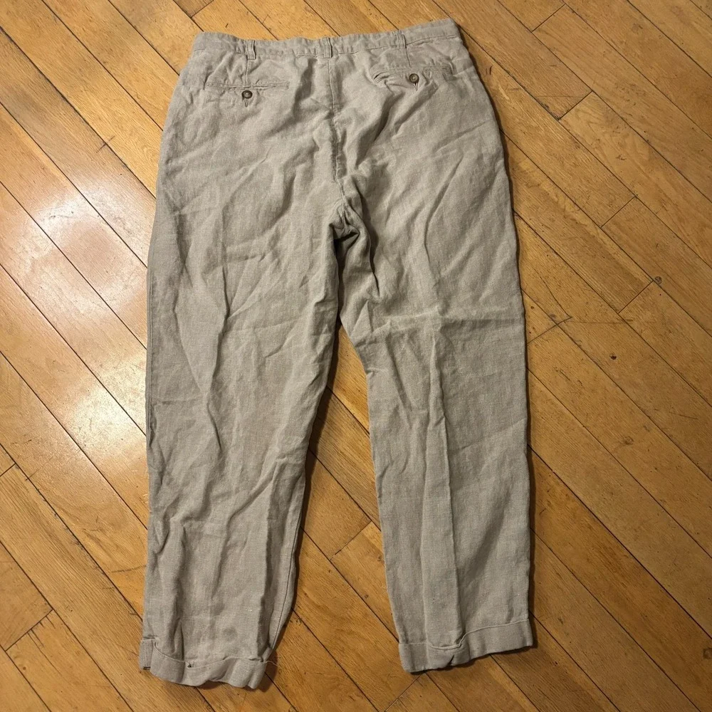 Brooks Brothers 100% Linen Pants Men 36x29 Gray Pleated Cuffed Ivy Trad Prep